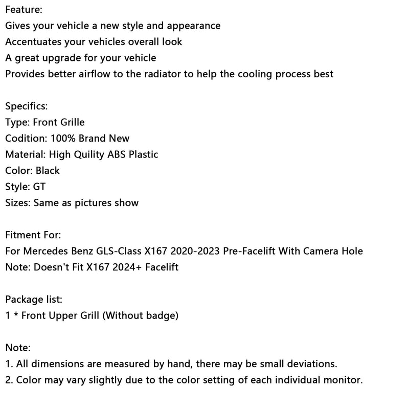 2020–2023 Mercedes Benz X167 GLS450 GLS580 Frontstoßstangengrill
