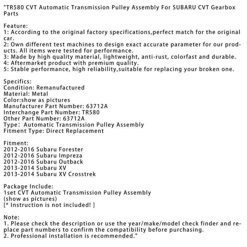 2013-2014 Subaru XV TR580 CVT Automatisk transmissionsremskiva 63712A