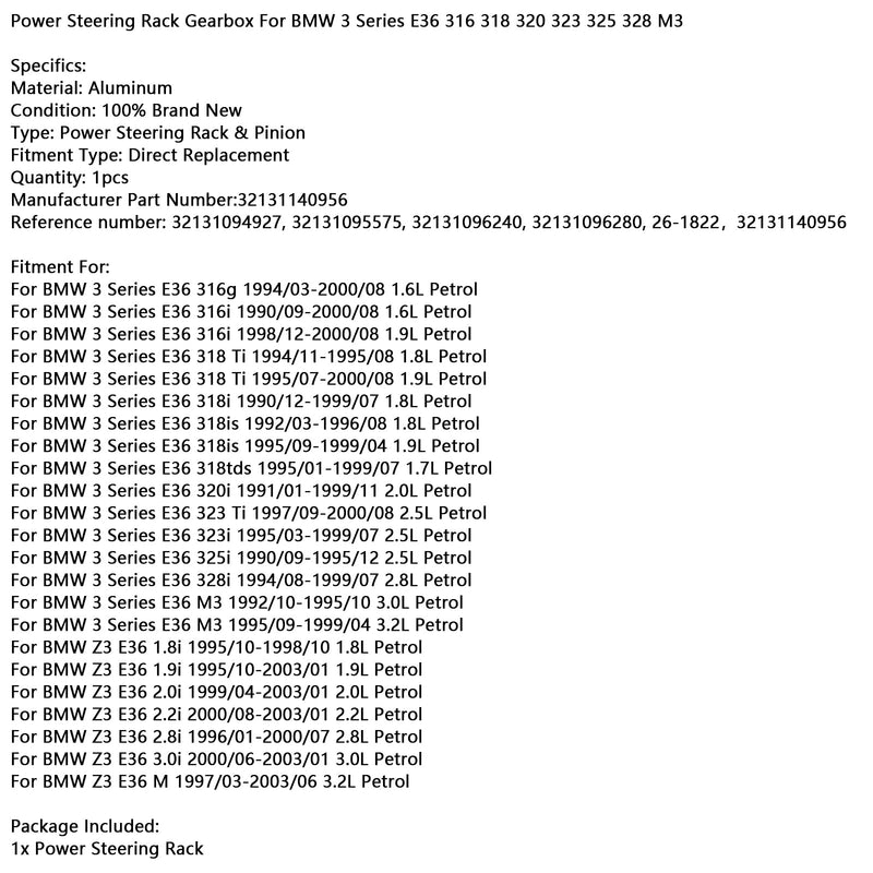 1990/09-1995/12 BMW 3 Series E36 325i Power Steering Rack Gearbox 32131140956 32131094927