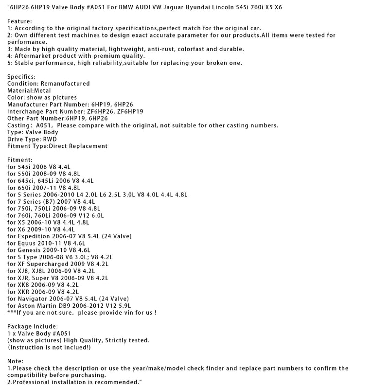 6HP26 6HP19 Ventilkörper
