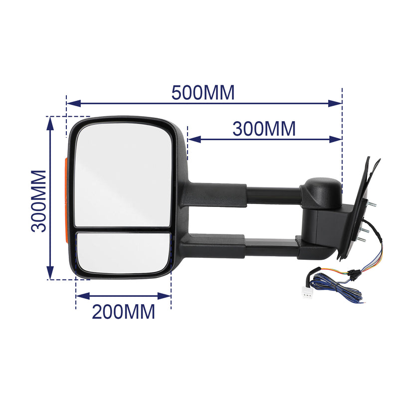 Et par elektriske uttrekkbare slepespeil for Toyota Hilux 2005-2011 svart