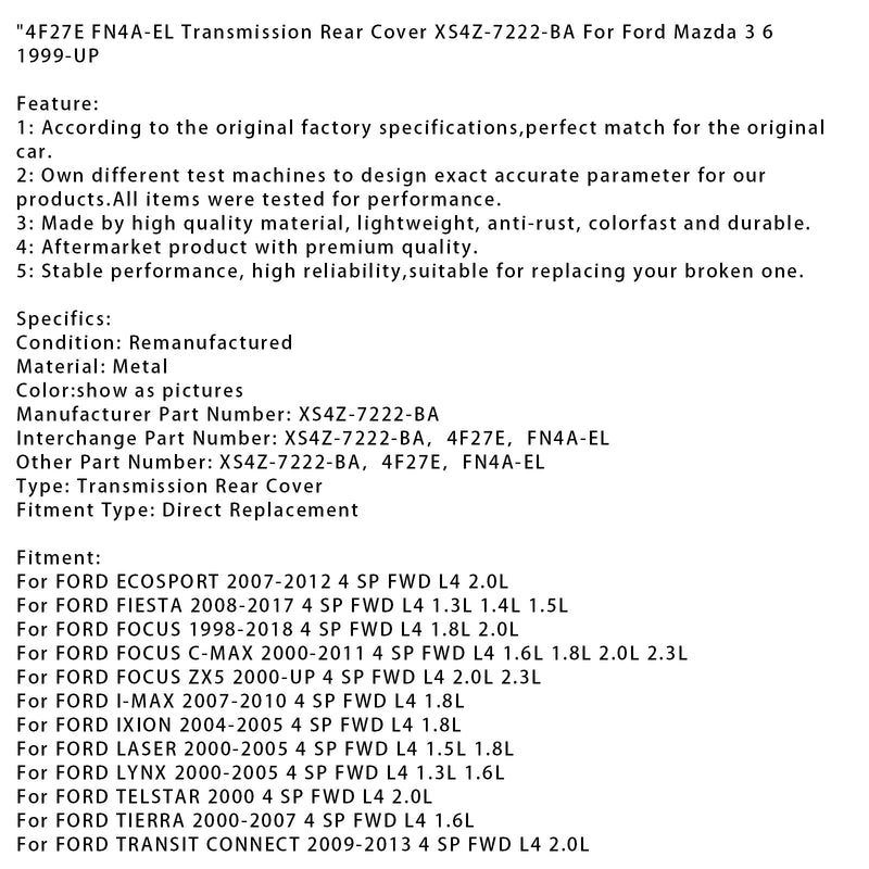 2009–2013 Ford Transit Connect 4 SP FWD L4 2.0L Getriebeabdeckung hinten 4F27E FN4A-EL