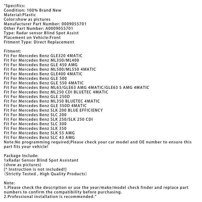 Mercedes Benz ML500/ML550 4MATIC Neuer Radarsensor Toter Winkel 0009055701
