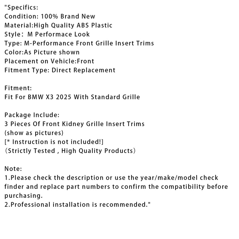 2025 BMW X3 Tri-Color ABS Front Kidney Grille Insert Trims Clip