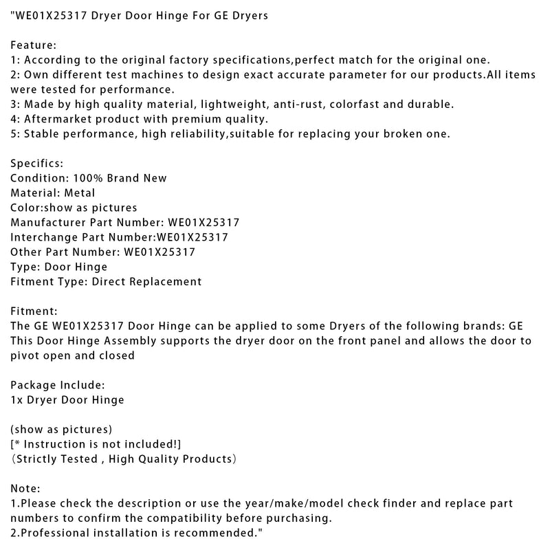 WE01X25317 Trocknertürscharnier für GE-Trockner