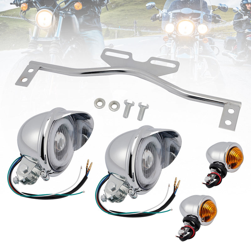 #D22 Headlight Lamp Spotlight Universal Coler Switch Fits Chrome For Motorcycle