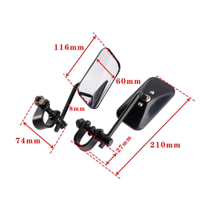 Obdélníkové svorky na motocyklové zrcadlo ve stylu staré školy, černý, Bratt styl