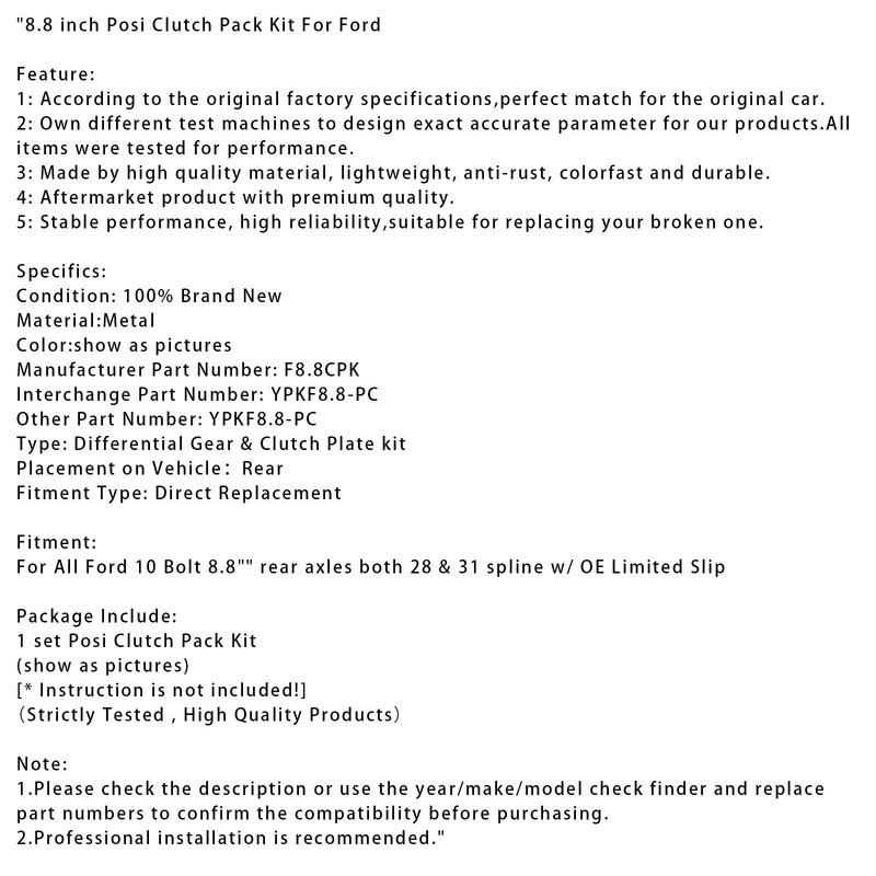8,8 Zoll Posi-Kupplungspaket-Kit F8.8CPK für Ford