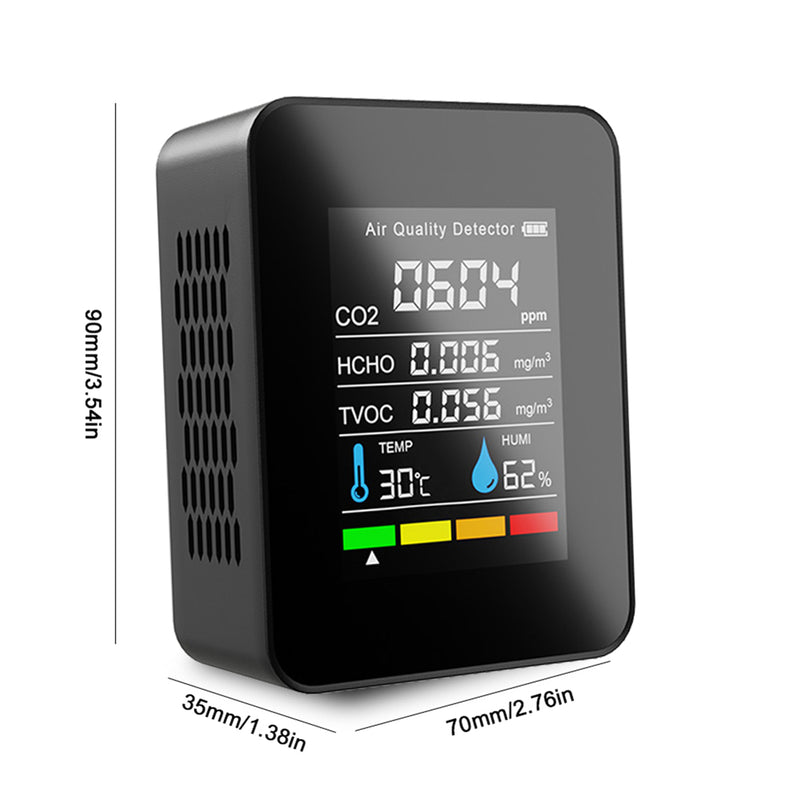 Detector de CO2 5 en 1, Monitor de calidad del aire, probador de humedad y temperatura Hcho Tvoc