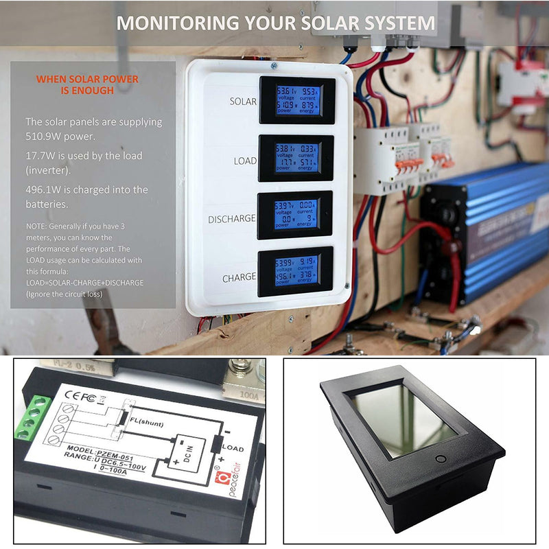 DC 100A 100V Digital LCD Spänningsdisplay Voltmeter Amperemeter Wattmeter