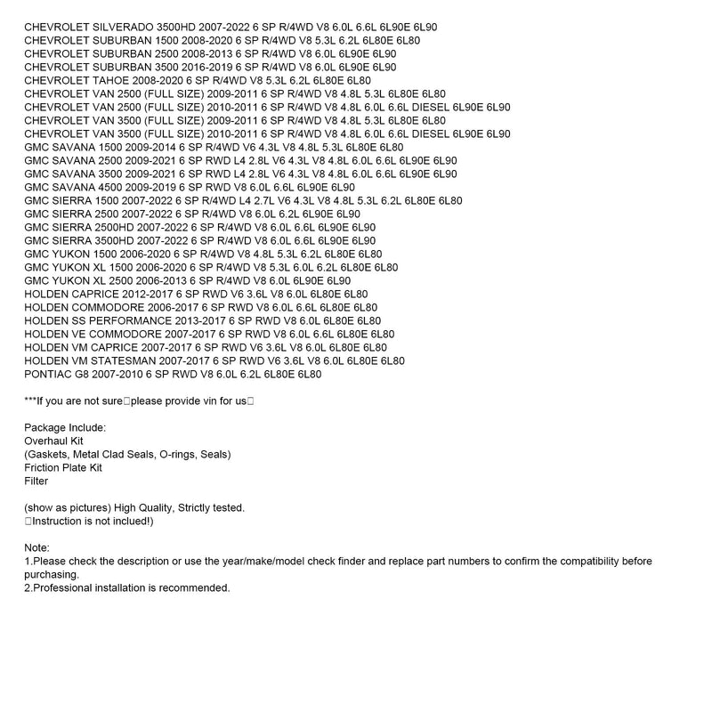 6L90 6L90E 6L80 6L80E Zestaw naprawczy skrzyni biegów 24236931 KP33900JAX