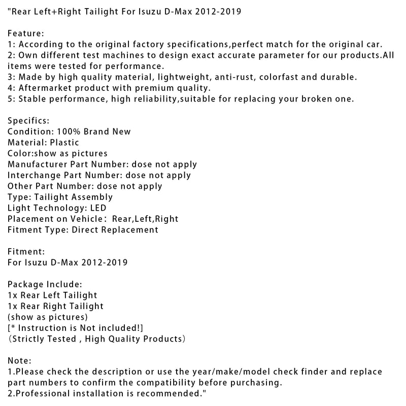 Hinten Links + Rechts Rücklicht Für Isuzu D-Max 2012-2019