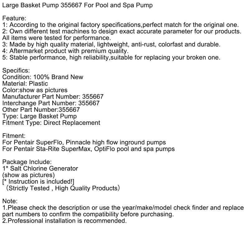 Stor korgpump 355667 för pool- och spa -pump