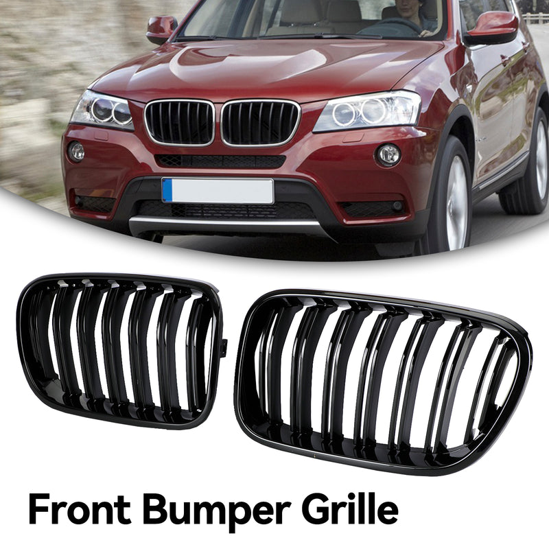 Kiiltävä musta etupuskurin munuaissäleikkö BMW X3 F25 2011-2014 Dual Line