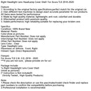 2018–2020 Acura TLX rechts Scheinwerfer Objektiv Scheinwerfer Abdeckung Shell