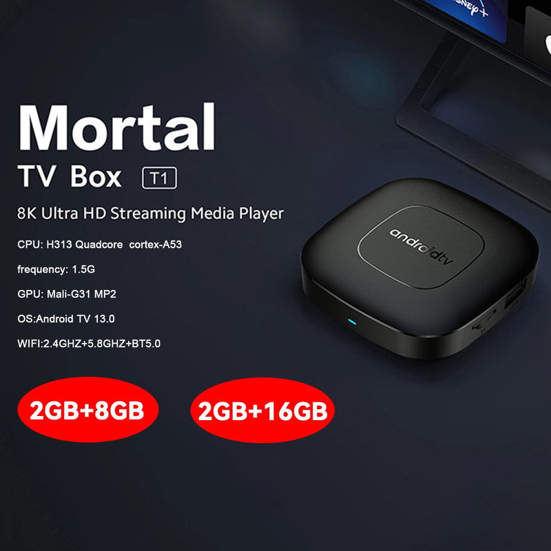 Android 13 Mortal T1 TV-Box Ram 2 GB ROM 8/16 GB Media Player Receiver Set-Top-Box
