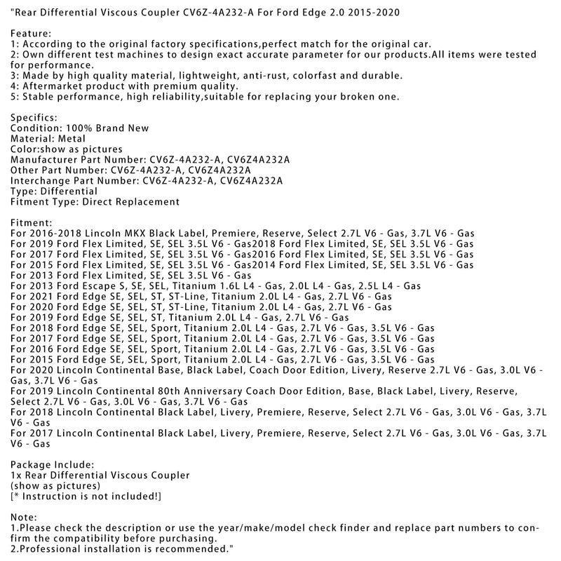 Viskosekupplung des hinteren Differentials CV6Z-4A232-A für Ford Edge 2.0 2015-2020