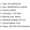 1Pcs DC Brushless Cooling Fan 12V 0.2A 9025S 90x90x25mm 2 Pin CUP Computer Fan