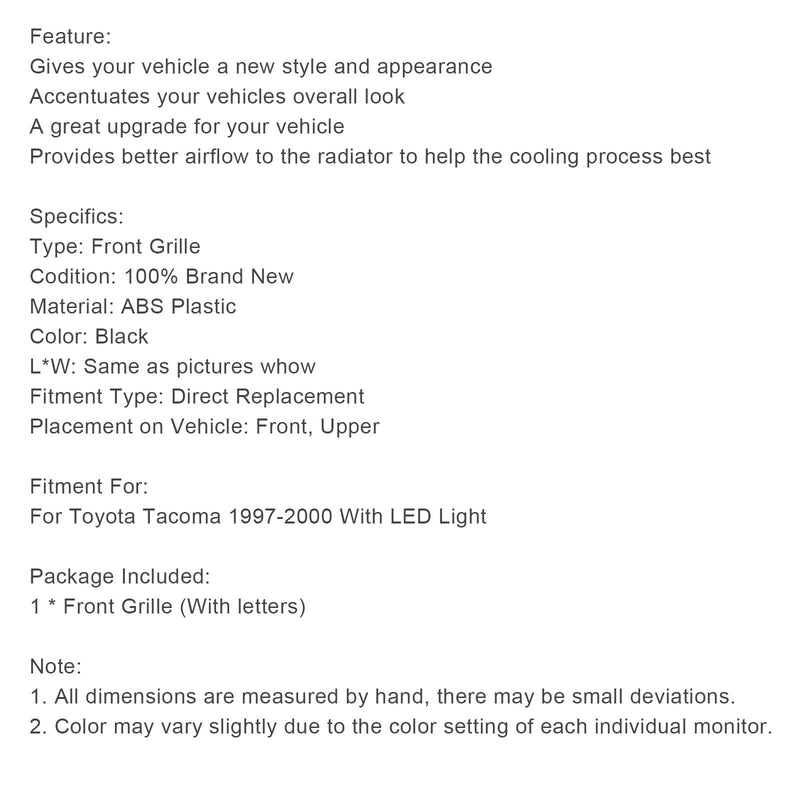 Wabenförmiger Frontstoßstangengrill passend für Toyota Tacoma 1997-2000 TRD PRO