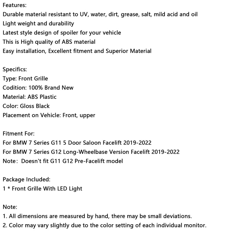 2019-2022 BMW 7 Série G11 G12 Individual grade de grade frontal de alto brilho de alto brilho ajuste