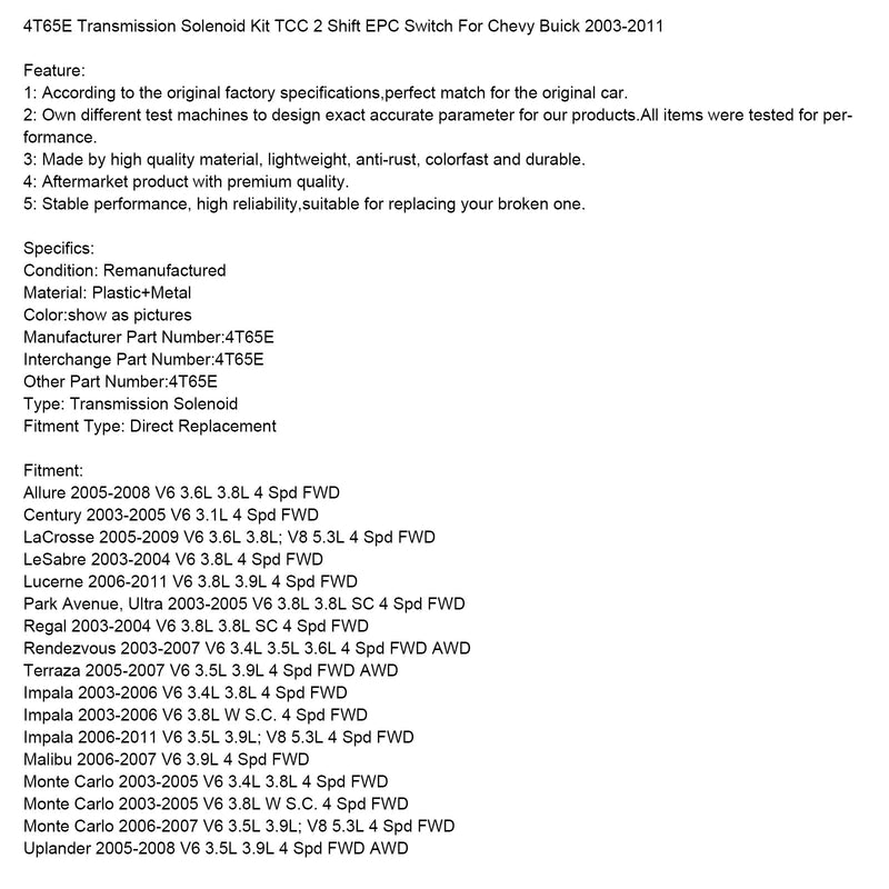 4T65E Übertragung Magnet Kit TCC 2 Shift EPC Schalter Für Chevy Buick 2003-2011