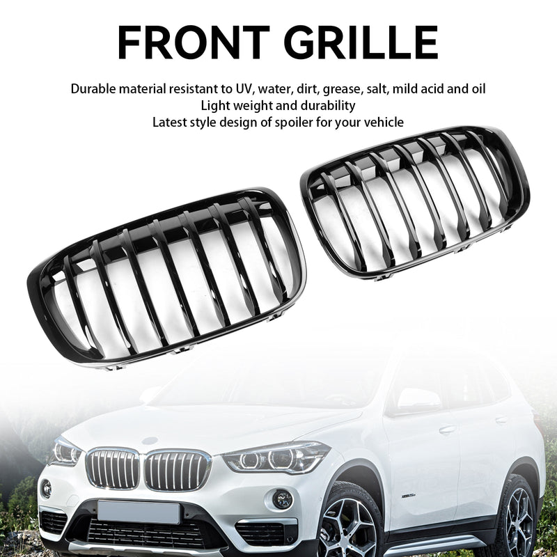 2016–2018 BMW X1 F48 F49 glänzend schwarzer Front-Nierengrill, 2 Stück