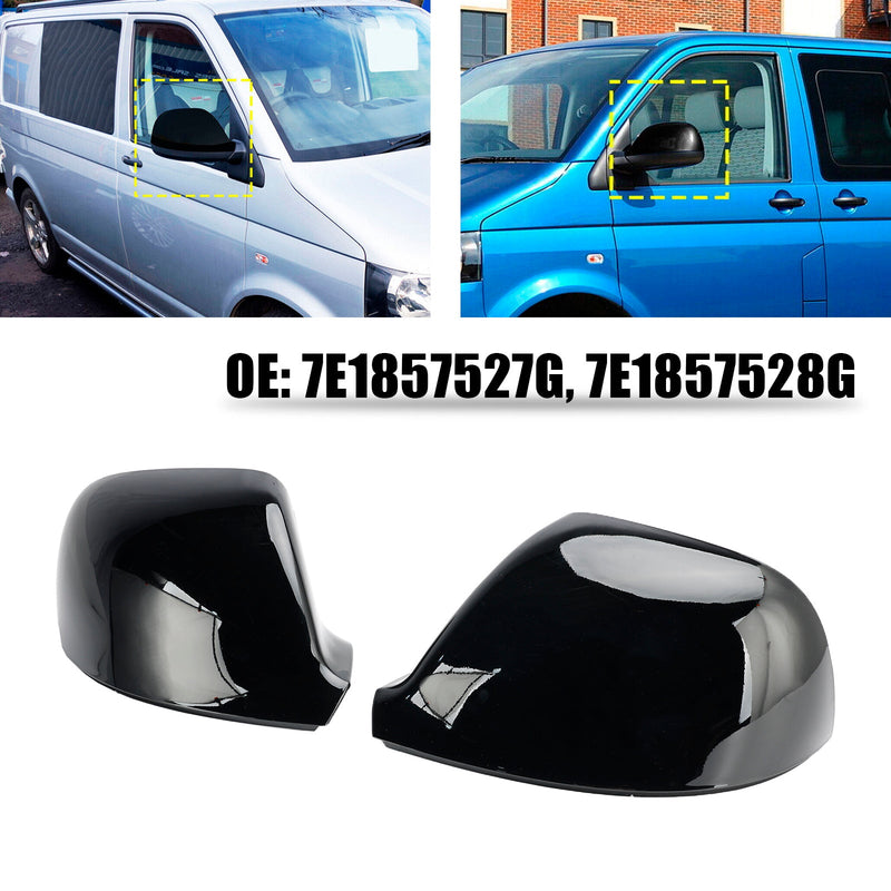 2010-2015 VW T5 Transporter Caravelle Multivan Hochglanz Schwarz Außentür Spiegel Abdeckungen Links + Rechts