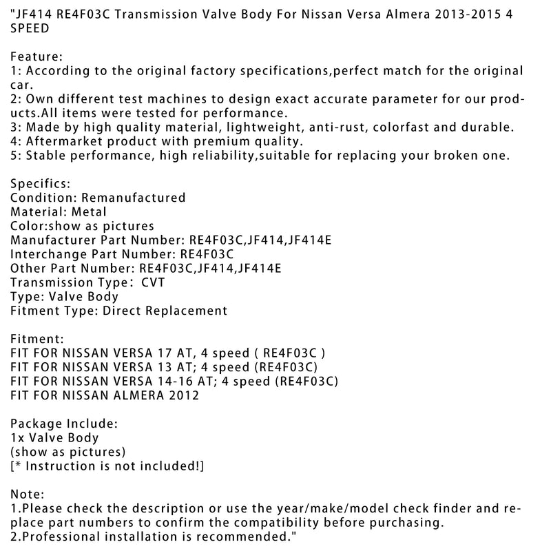 JF414 RE4F03C Tělo ventilu převodovky vhodné pro Nissan Versa Almera 2013-2015 4 SPEED