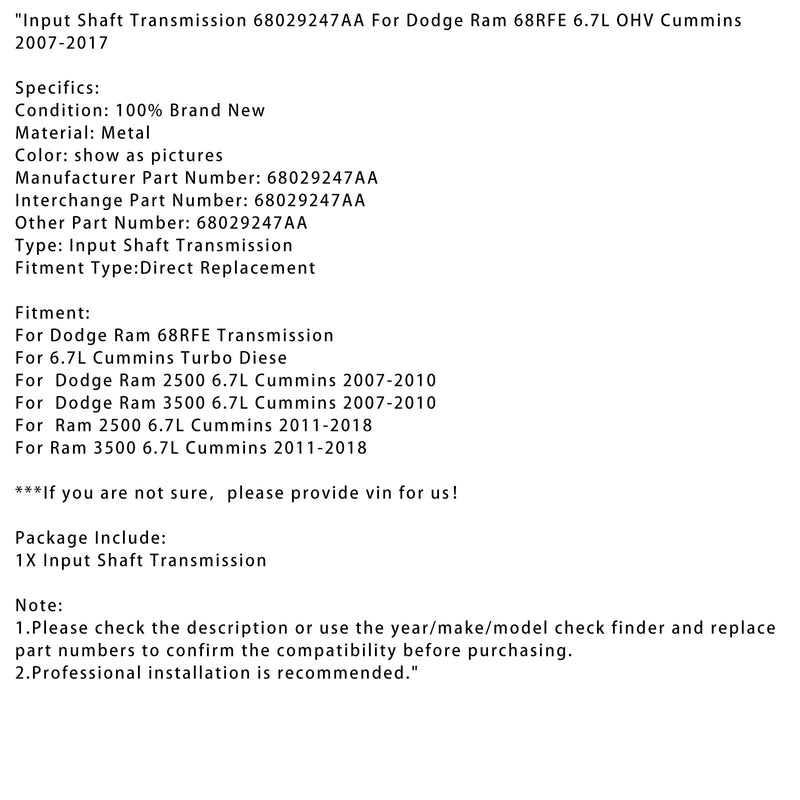 Eingangswelle Übertragung 68029247AA Für Dodge Ram 68RFE 6.7L OHV Cummins 07-17