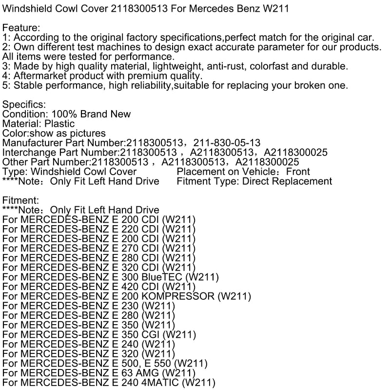 Mercedes Benz W211 Windlaufabdeckung 2118300513