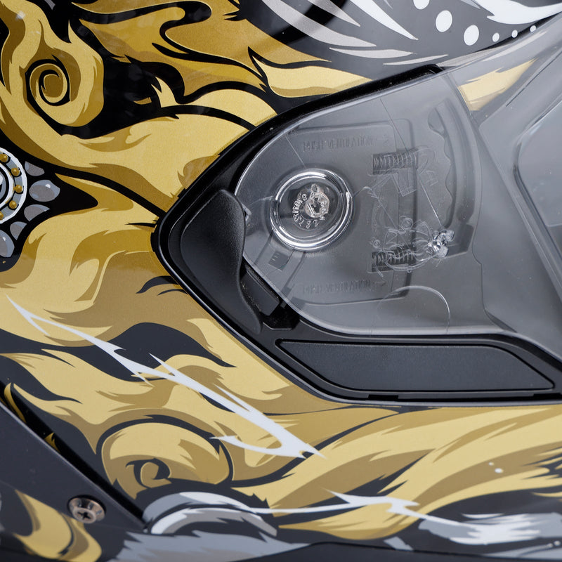 Dot motorcykelhjälm för vuxna, gata, integrerad hjälm, svart/guld