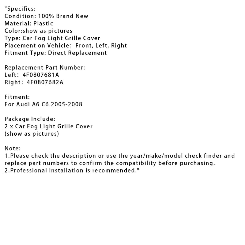 2005-2008 Audi A6 C6 Muutama autovalot säleikkö 4F0807681A 4F0807682A