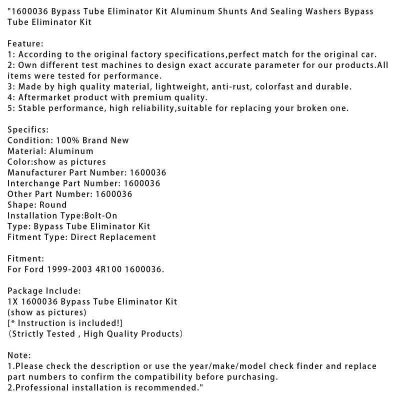 1600036 Bypass-Rohr-Eliminator-Kit-Aluminium-Shunts und Dichtungsscheiben-Bypass