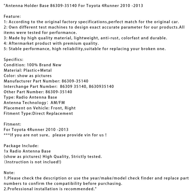 2010–2013 Toyota 4Runner Antennenhalter-Basis 86309-35140