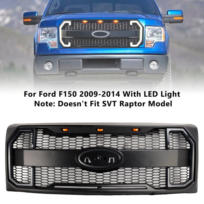 2009–2014 Ford F150 Matt Black Raptor Style Front -Floor Bar Grill Grill s LED