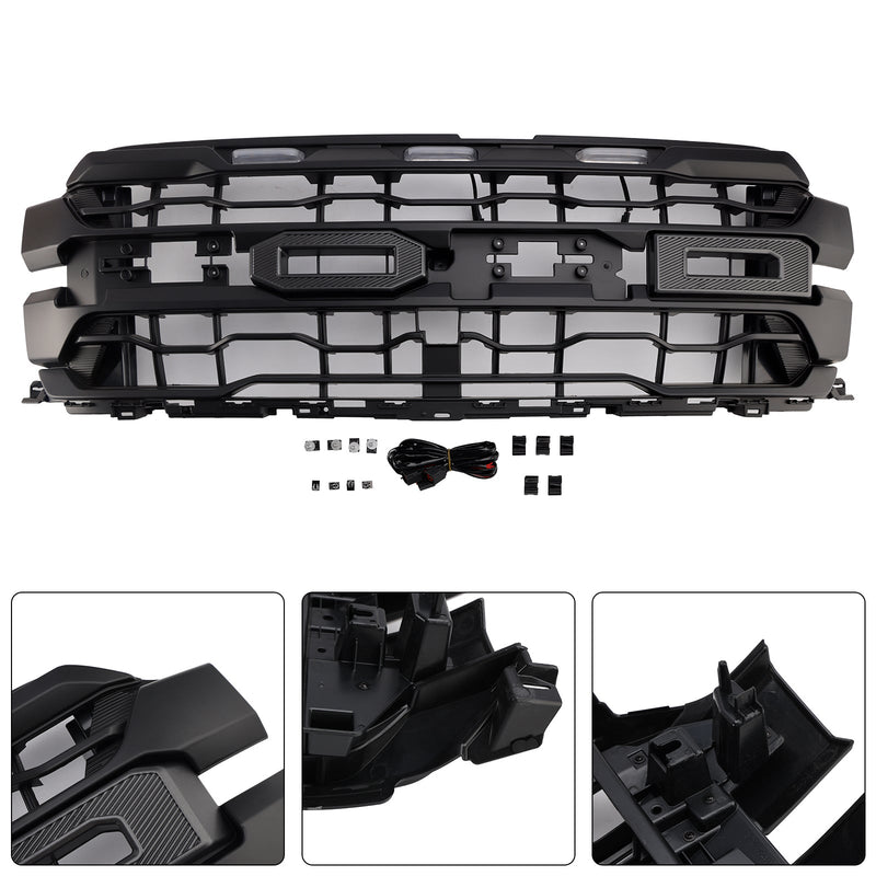 Etupuskurin musta jäähdyttimen säleikkö, joka sopii Ford F150 Raptorille vuodesta 2024.