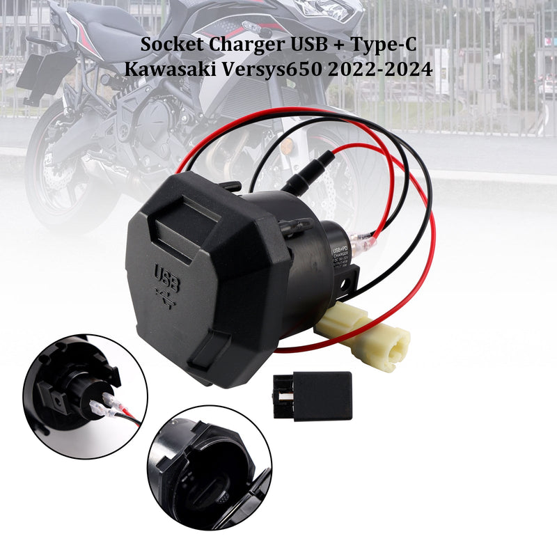 2022-2024 Kawasaki Versys 650 oikean pistorasian USB + Type-C