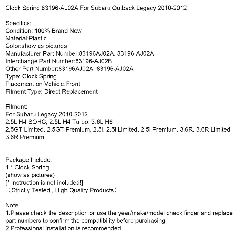 Wickelfeder 83196-AJ02A Für Subaru Outback Legacy 2010-2012