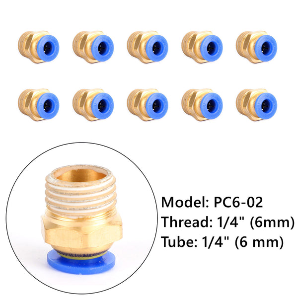 10stk 6mm 1/4" Pneumatik Druckluft Steckverbinder Steckverschraubung Verbinder