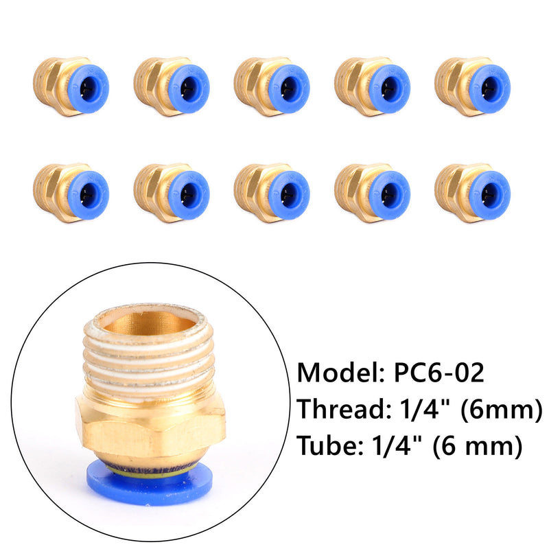 10 st 6 mm 1/4" pneumatisk tryckluftsanslutning push-in kontakt