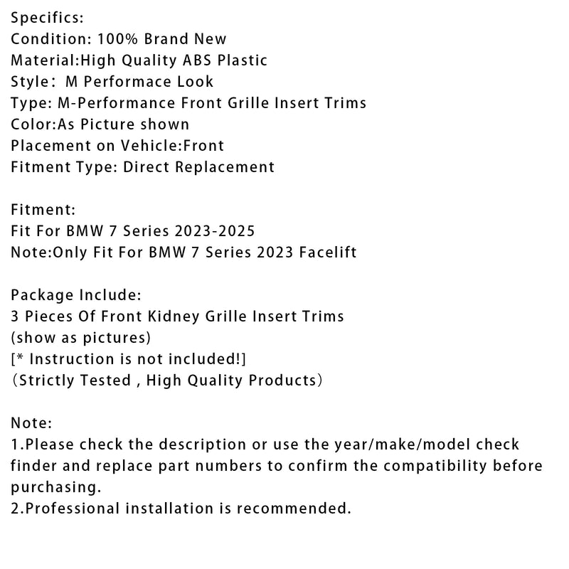 2023-2025 BMW 7 Series Tri-Color ABS Front Kidney Grille Insert Trims Clip
