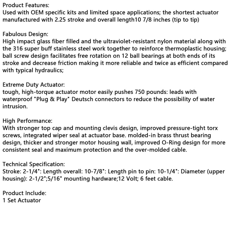 15057-001 Extremt fjädrande ställdon 2-1/4 "" Hub 12V 101 XDS Actuator Trim Flap