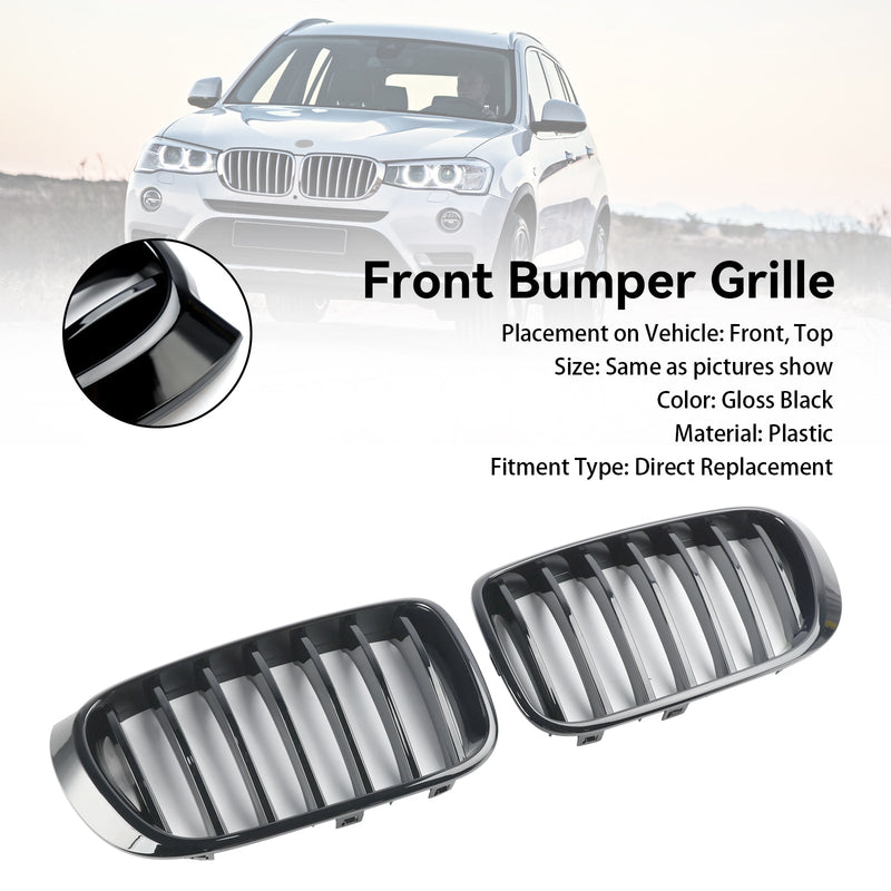 Glanset svart frontstøtfanger nyregrill for BMW X3 X4 F25 F26 2014-2017