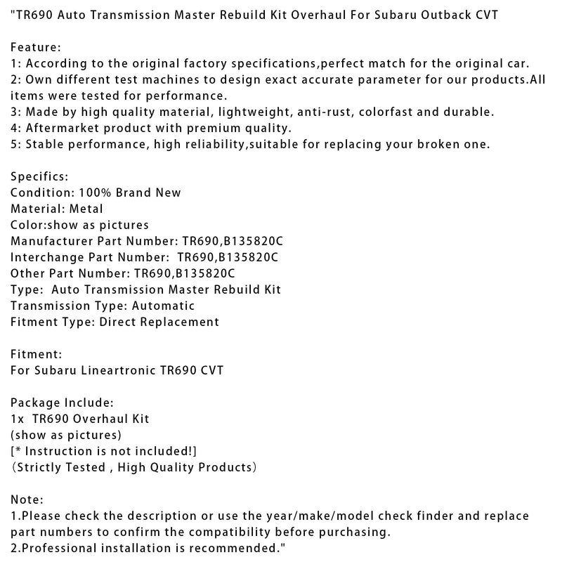TR690 Automatikgetriebe-Überholsatz für den Master-Umbau für Subaru Outback CVT