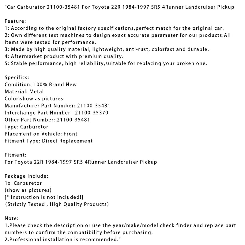 1984-1997 Toyota 22R SR5 4Runner LandcruiserCar Vergaser 21100-35481