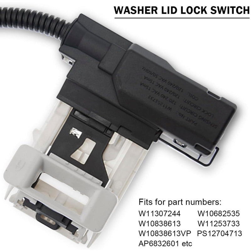W11307244  W10682535 Pesukoneen kannen lukko ja W10837741 Kannen pysäytin Maytagille