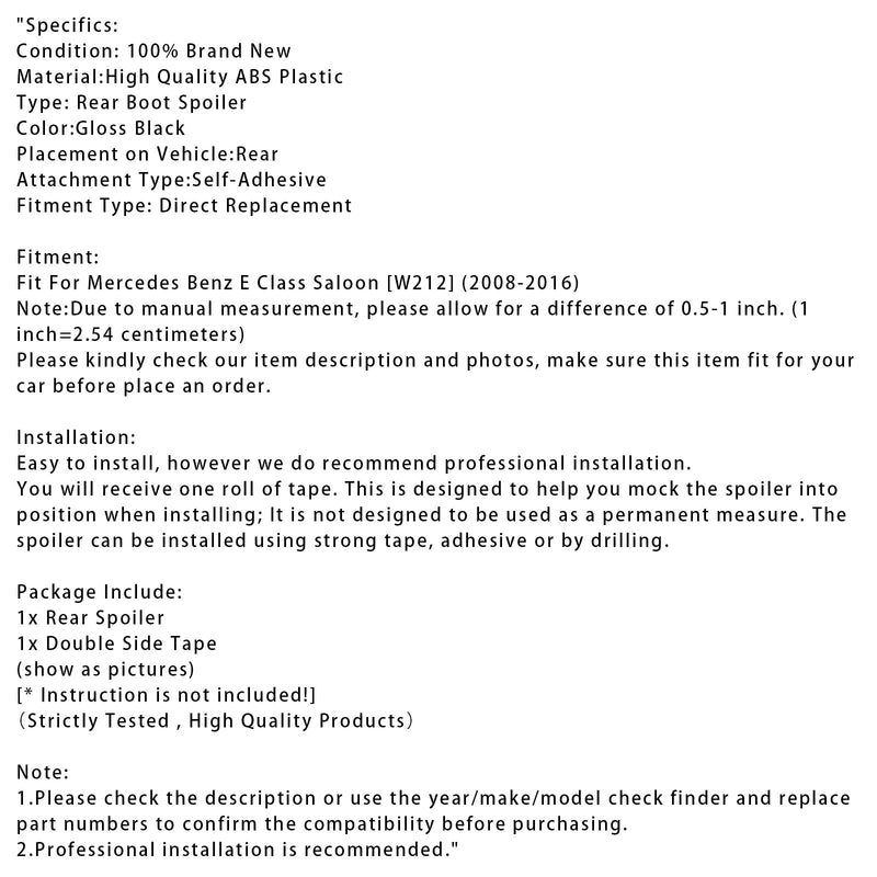 2008-2016 Mercedes-Benz E-Class W212 Gloss Black Rear Boot Spoiler