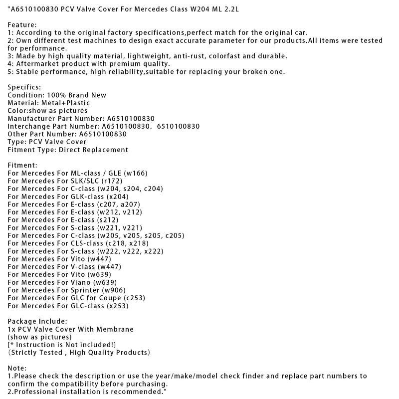 A6510100830 PCV Ventildeckel für Mercedes Klasse W204 ML 2.2L