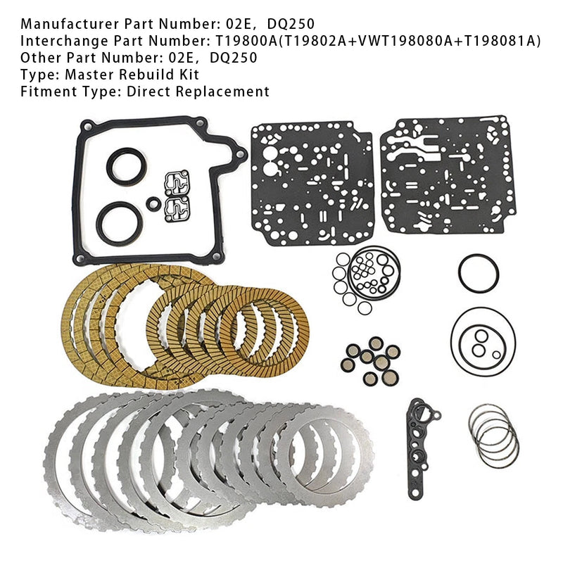 2005-2013 SKODA LAURA L4 1.9L 2.0L Transmission Master Rebuild Kit Overhaul Clutch Plates 02E DQ250 T19800A