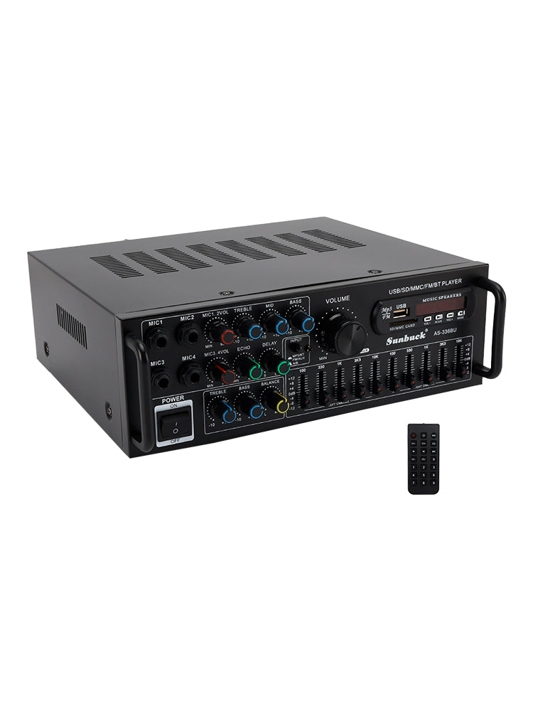 Bluetooth 5.0 HiFi Sunbuck 2000W Stereo Leistungsverstärker Karaoke FM USB SD AUX